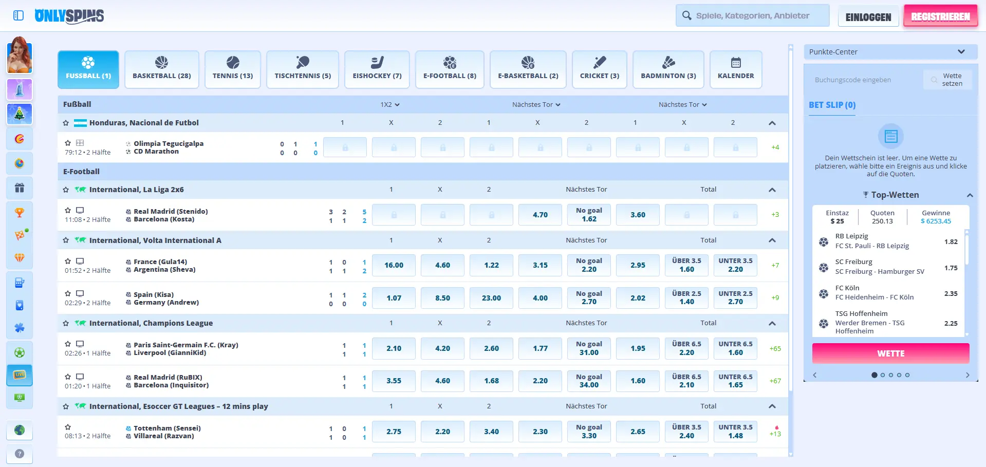 OnlySpins Live Wetten