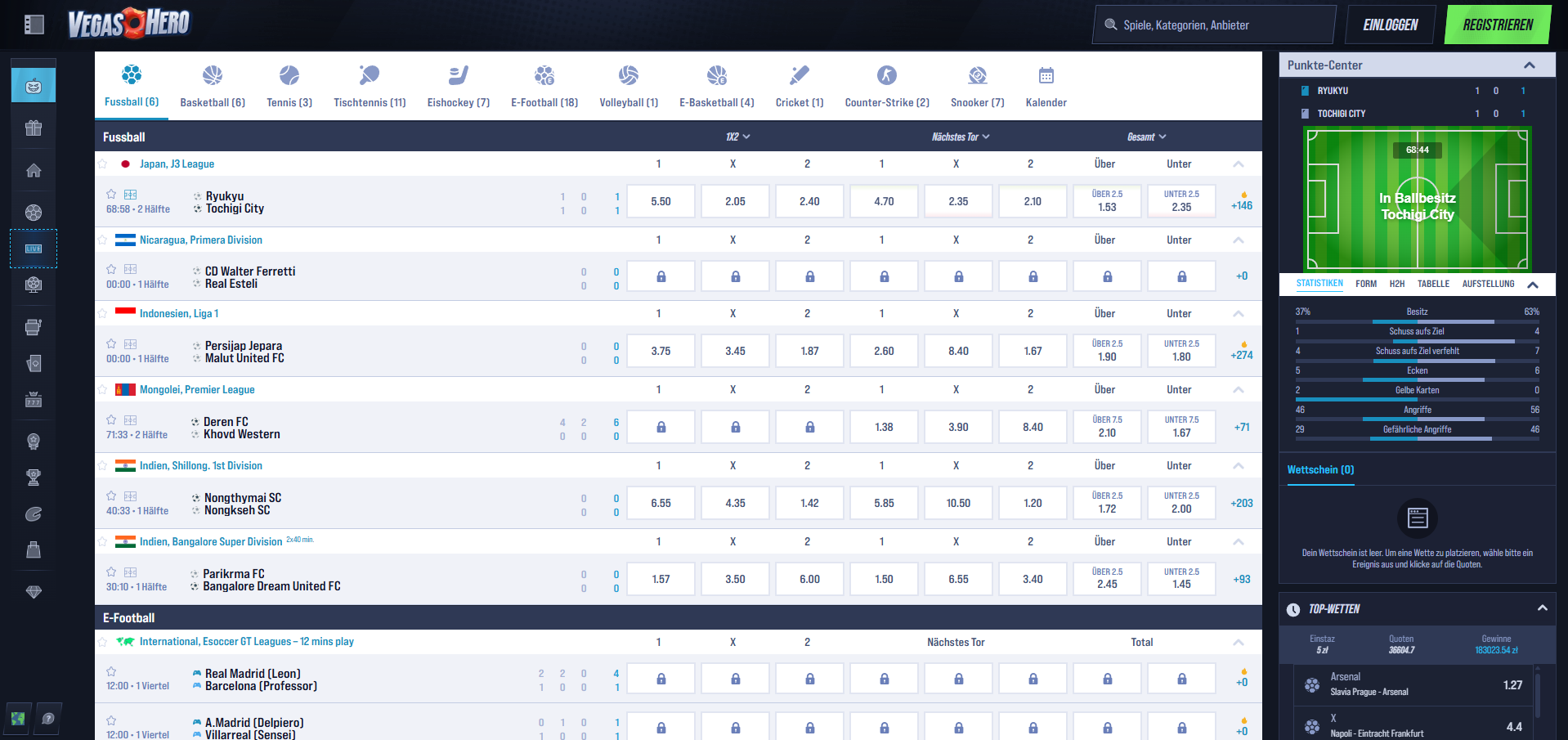 VegasHero Casino Live Wetten